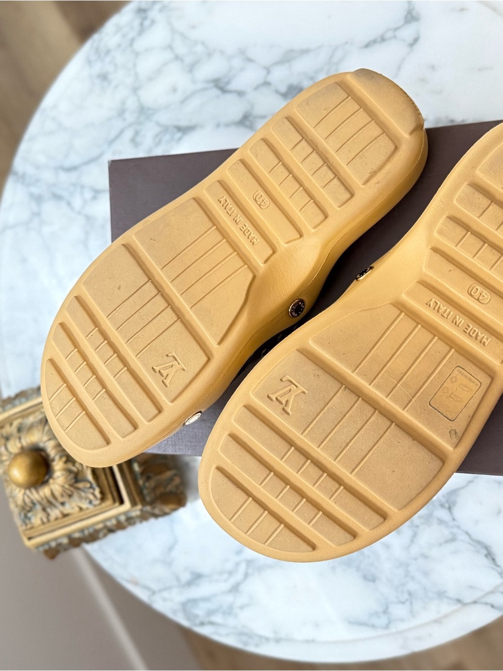 Louis Vuitton Monogram Slide Sandals in Brown & Tan - Picture 3 of 6